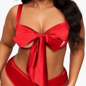Adore Me Gynger‎ Unlined Bow Bra Satin Balconette Bra Women’s SZ 12/14 in Red
